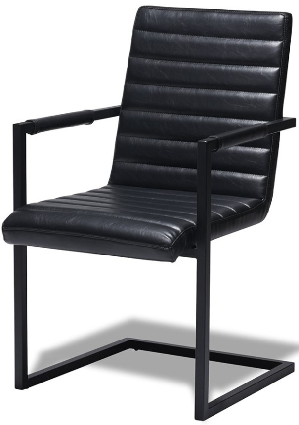 Bristol stol med sort læder look og sort metal stel