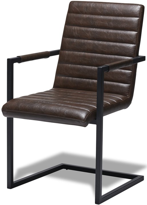 Bristol stol med mørke brunt læder look og sort metal stel