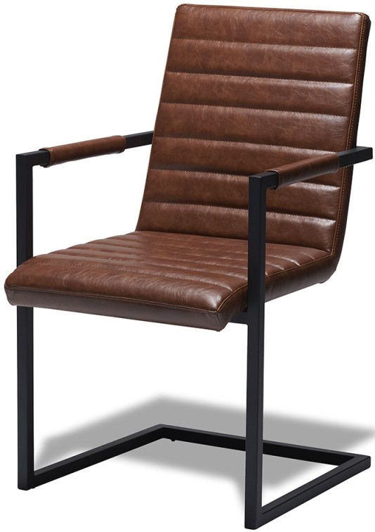 Bristol stol med lysebrunt læder look og sort metal stel