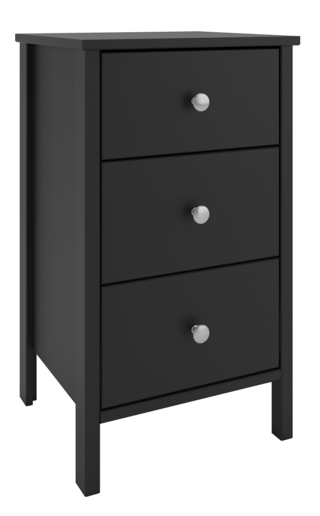 Samsø smal 40 cm sort Natbord med 3 skuffer Dansk produceret