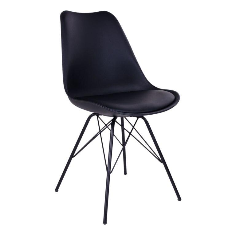 Billede af Ordrup sort spisebordsstol i formstøbt plast med kraftig hynde i kunstlæder