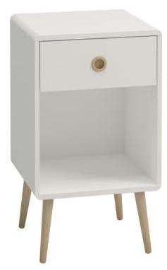 Frida hvidlakeret natbord 40 cm bredt med 1 skuffe og 1 hylde. Dansk produceret