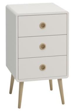 Frida hvidlakeret natbord 40 cm bredt med 3 skuffer. Dansk produceret