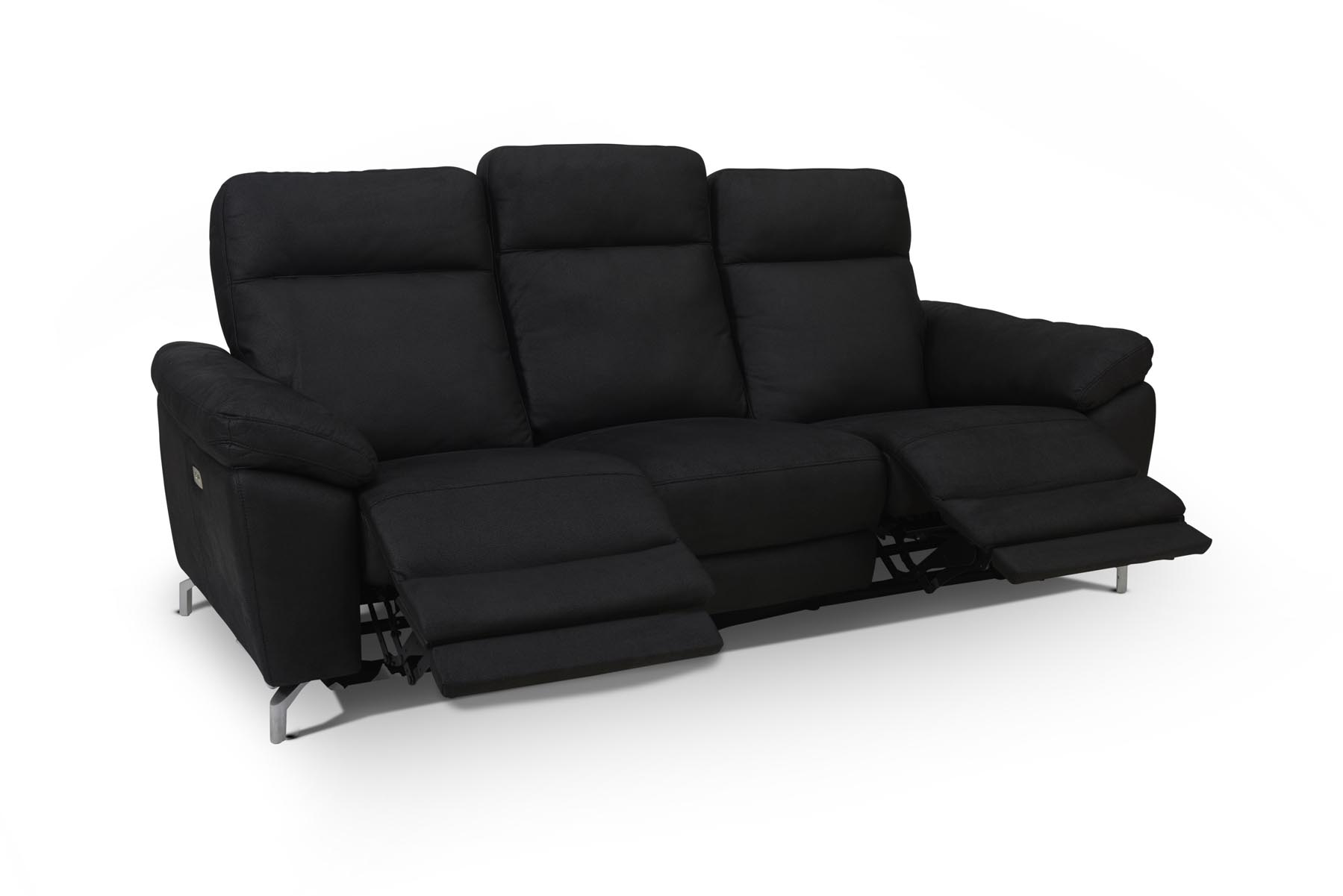 Selma 3 personers sofa med elevations sæder til nakke, ryg og ben i sort microfiber