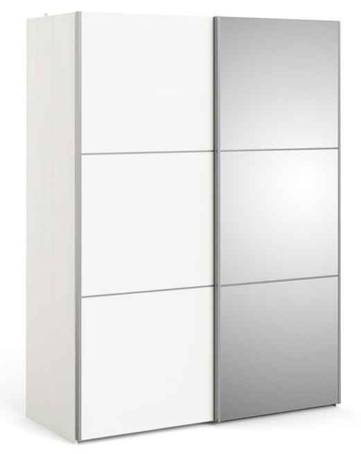 Modena garderobeskab 150 x 200cm hvid ask look med spejlskydedør