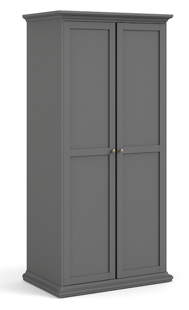 Frisenborg garderobeskab, 95 cm bredt med 2 døre, inkl 5 hylder, mat grå