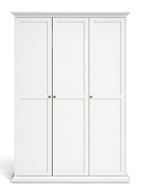Se Frisenborg hvidt garderobeskab, 140 cm bredt med 3 døre og inkl 5 hylder hos Dansk Restlager