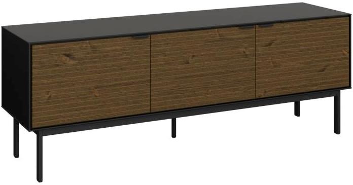 Elite  sort 150 cm bredt TV bord med 3 skabe og metalstel. Dansk produceret.