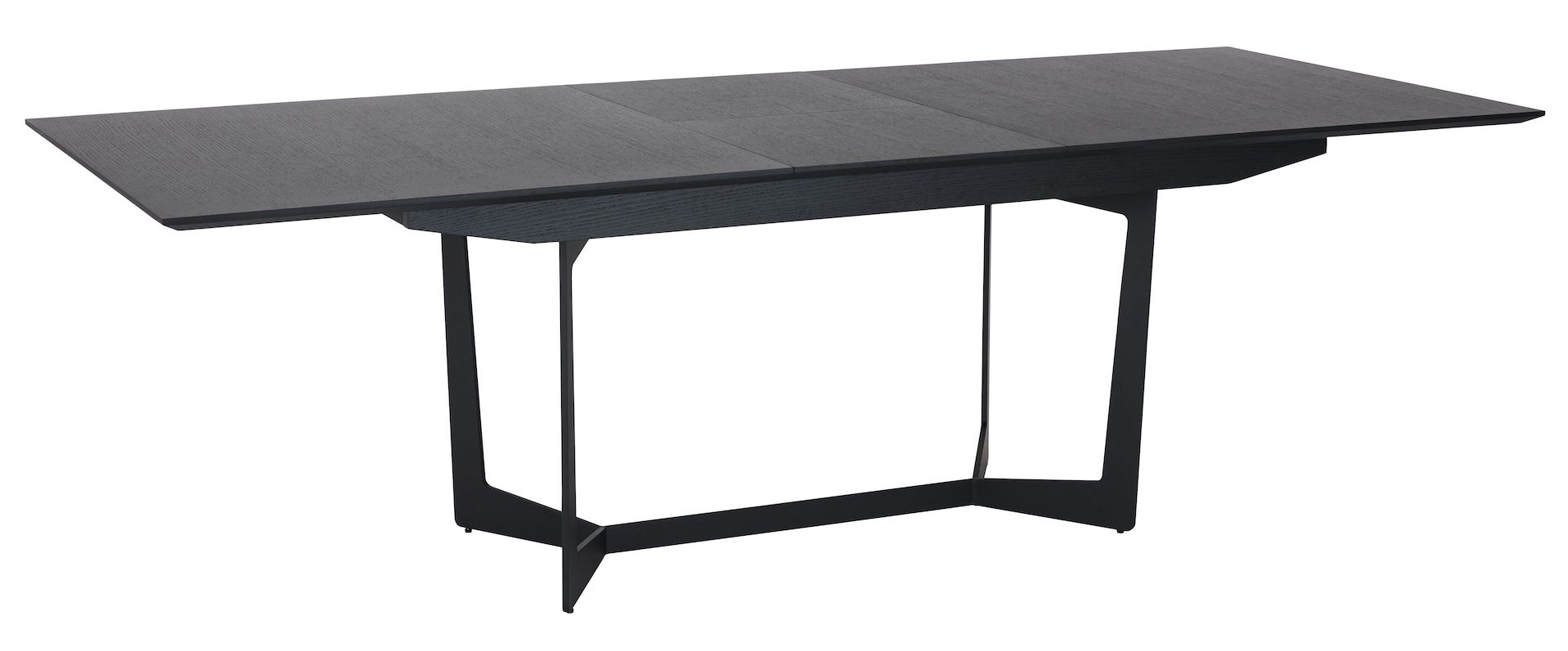 Rungsted spisebord 100 x 200 cm i sort egtræsfiner og med sortlakeret metalstel.