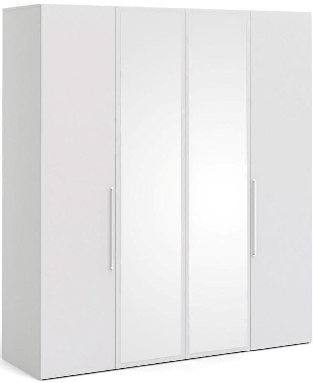 Galant 220 hvidt garderobeskab 200 cm bredt med 2 foldedøre med spejl.