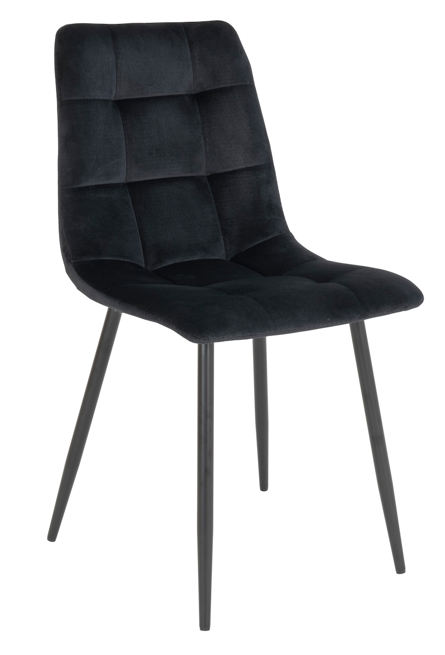 Munkebo spisebordsstol med kraftig polstring i sort velour stof.