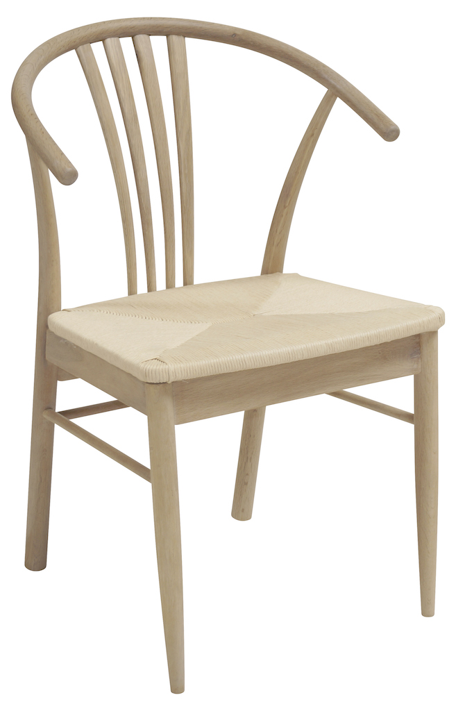 Gilleleje spisebordsstol, hvidpigmenteret eg, med sæde i lyst papirflet
