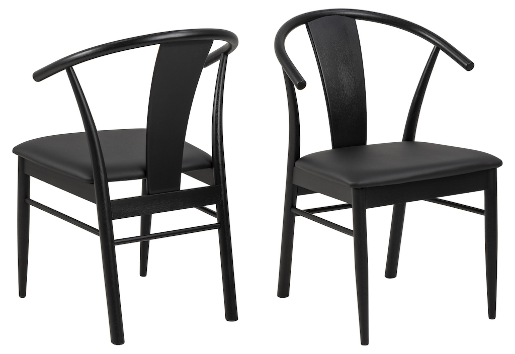 Esrum spisebordsstol, mat sort eg, med sæde i sort kunstlæder