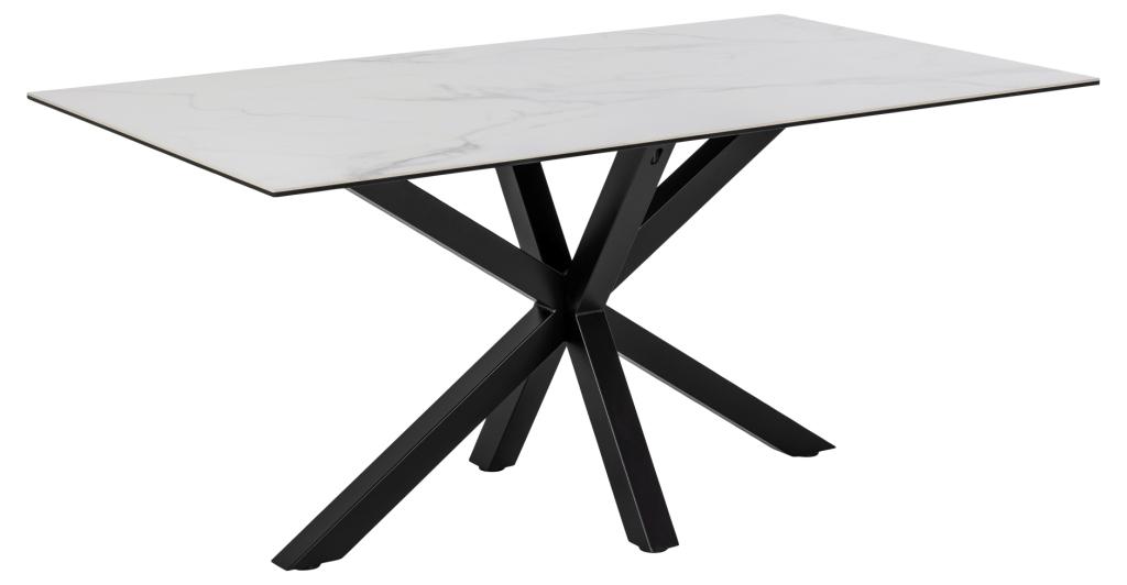 Sorgenfri spisebord 160 x 90 cm med hvid keramisk bordplade og sort metalstel.