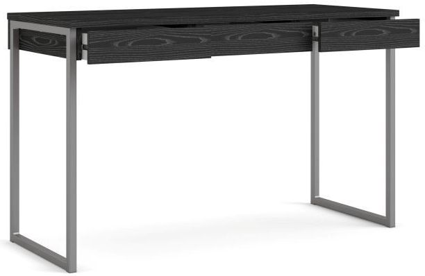 Prestige sort skrivebord 125 x 51 cm med 3 skuffer og metalstel.