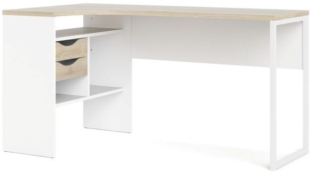 Prestige skrivebord 145 x 81 cm hvid eg med 2 skuffer.