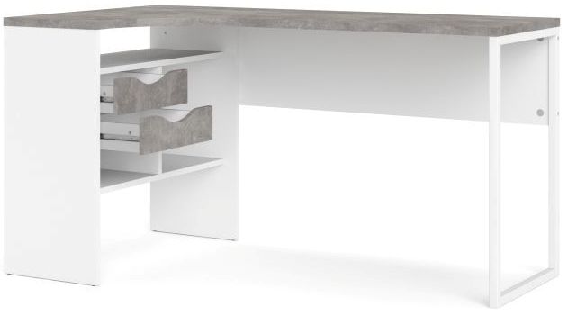 Prestige skrivebord 145 x 81 cm hvid og med beton look med 2 skuffer.