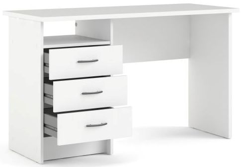 Prestige hvidt skrivebord 120 x 48 cm med 3 skuffer og 1 åbent rum.