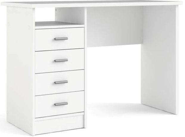 Billede af Prestige hvidt skrivebord 110 x 48 cm med 4 skuffer og 1 åbent rum.