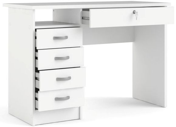 Prestige hvidt skrivebord 109 x 48 cm med 5 skuffer.