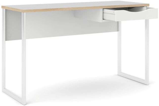 Prestige mat hvidt skrivebord 130 x 48 cm med 1 skuffe og metalstel.