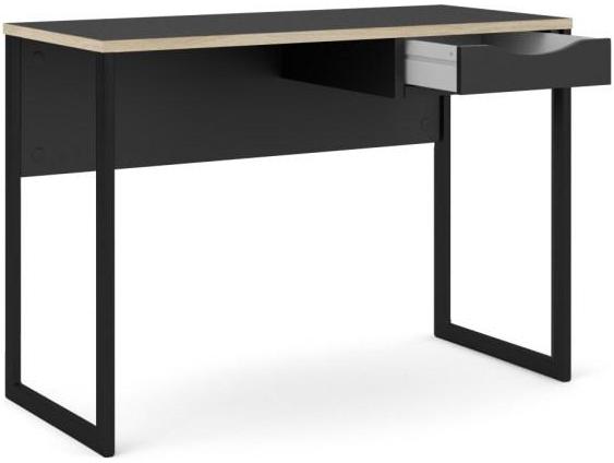 Prestige sort skrivebord 110 x 48 cm med 1 skuffe og metalstel.