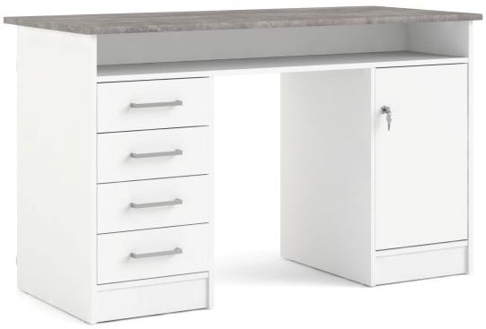 Prestige hvidt skrivebord 126 x 55 cm med bordplade i beton look.