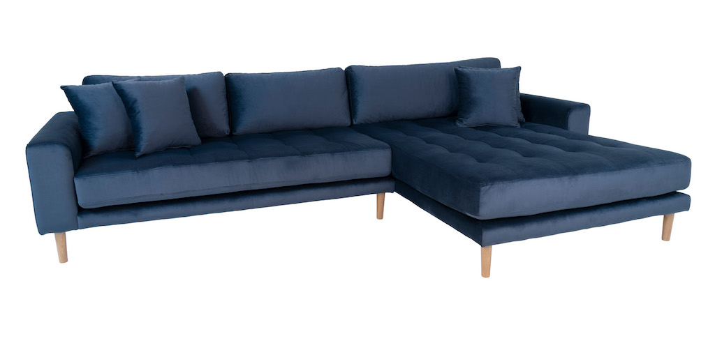 Riviera lounge sofa mørkeblå velour, højrevendt Længde på 290 cm