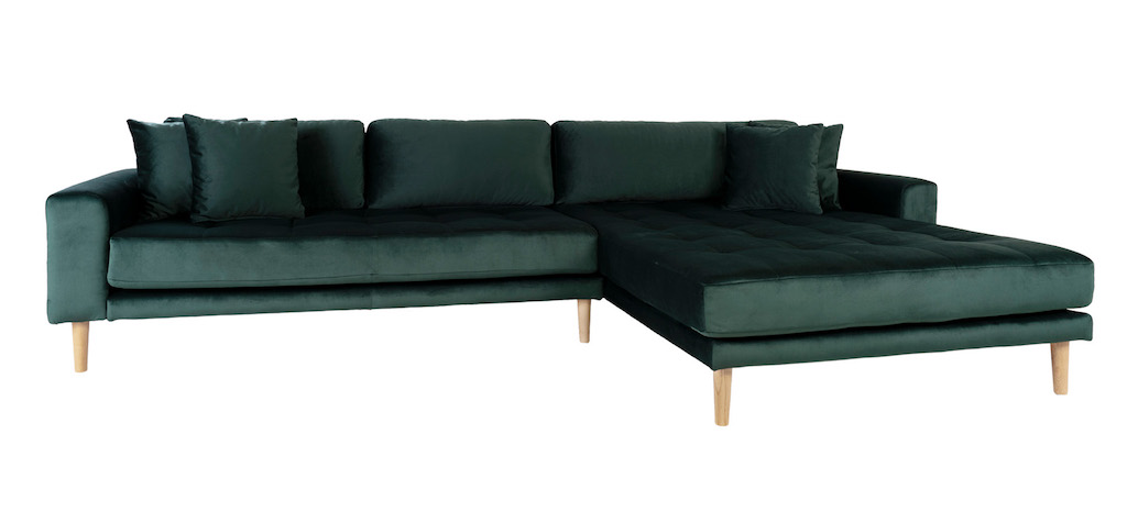 Billede af Riviera lounge sofa mørkegrøn velour, højrevendt Længde på 290 cm