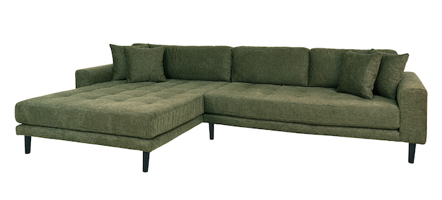Riviera lounge sofa olivengrøn venstre vendt. Længde 290 cm