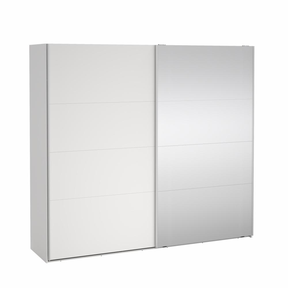 Smart 220x245 cm garderobeskab 1 skydelåge + 1 skydelåge m spejl i hvid