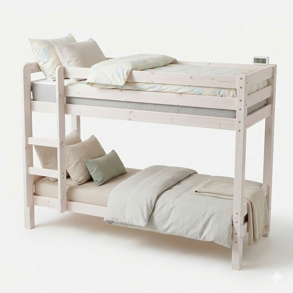 Køjeseng 70 x 200 cm inkl. lamelbunde og 2 koldskumsmadrasser