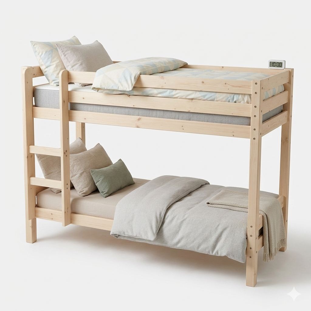 Køjeseng 90 x 200 cm inkl. lamelbunde og 2 ergonomiske springmadrasser