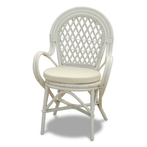 Capri kurvestol hvid bambus med armln og hvid hynde.