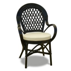 Capri kurvestol sort bambus med armln og hvid hynde.