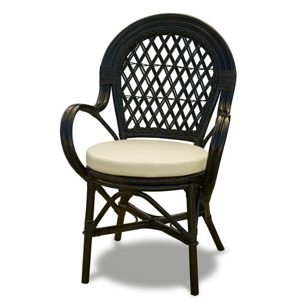 Capri kurvestol sort bambus med armln og hvid hynde.