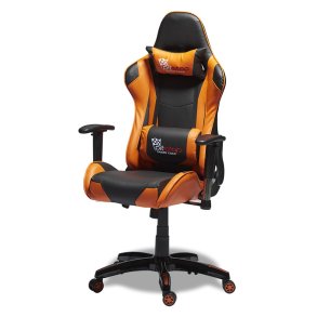 Casino kontorstol med sort betrk, orange kanter og justerbare armln