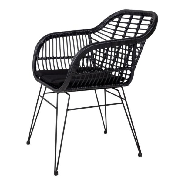 Toscana stol i sort PE rattan og med hynde i polyester. 