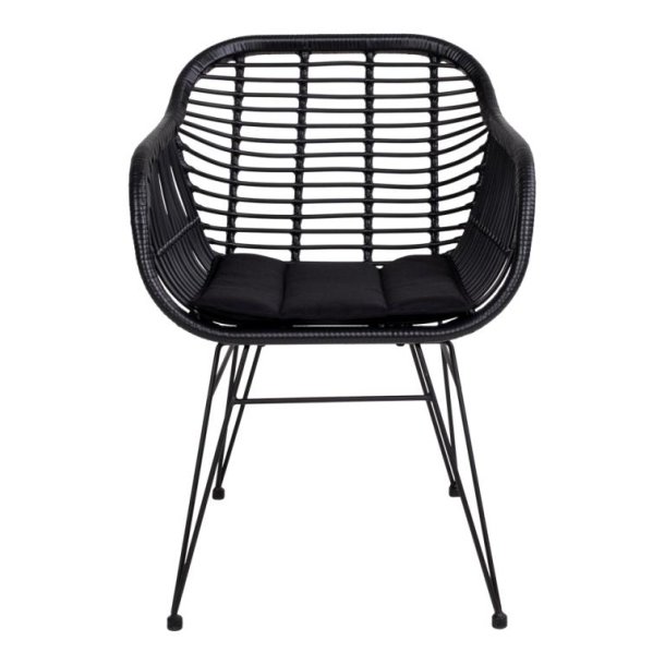 Toscana stol i sort PE rattan og med hynde i polyester. 