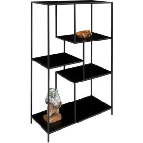 Valencia 80 cm reol i sort metalstel og med 5 sorte hylder. 