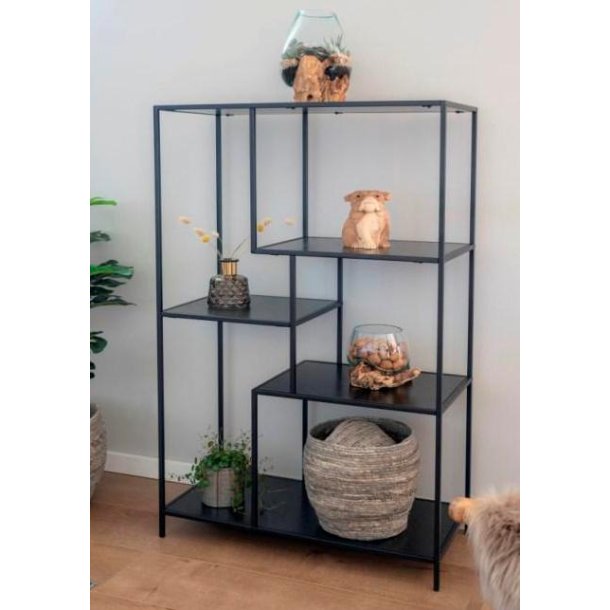 Valencia 80 cm reol i sort metalstel og med 5 sorte hylder. 