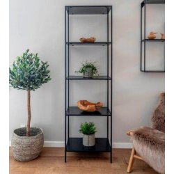 Valencia 50 cm reol i sort metalstel og med 5 sorte hylder. 