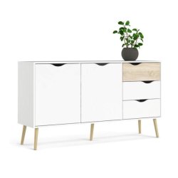 Odense 150 cm  sknk hvid og ege look med 3 skuffer og 2 skabe.