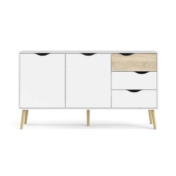 Odense 150 cm  sknk hvid og ege look med 3 skuffer og 2 skabe.