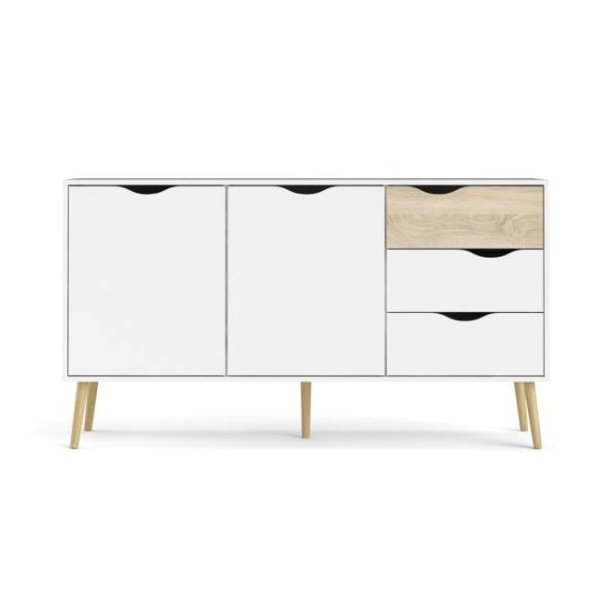 Odense 150 cm  sknk hvid og ege look med 3 skuffer og 2 skabe.