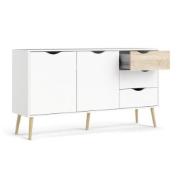 Odense 150 cm  sknk hvid og ege look med 3 skuffer og 2 skabe.