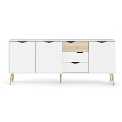 Odense 195 cm sknk hvid og ege look med 3 skuffer og 3 skabe.