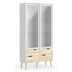 Odense vitrineskab 100 cm bredt med 4 skuffer og 2 glasdre.