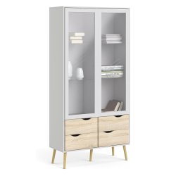 Odense vitrineskab 100 cm bredt med 4 skuffer og 2 glasdre.