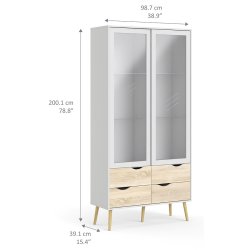 Odense vitrineskab 100 cm bredt med 4 skuffer og 2 glasdre.